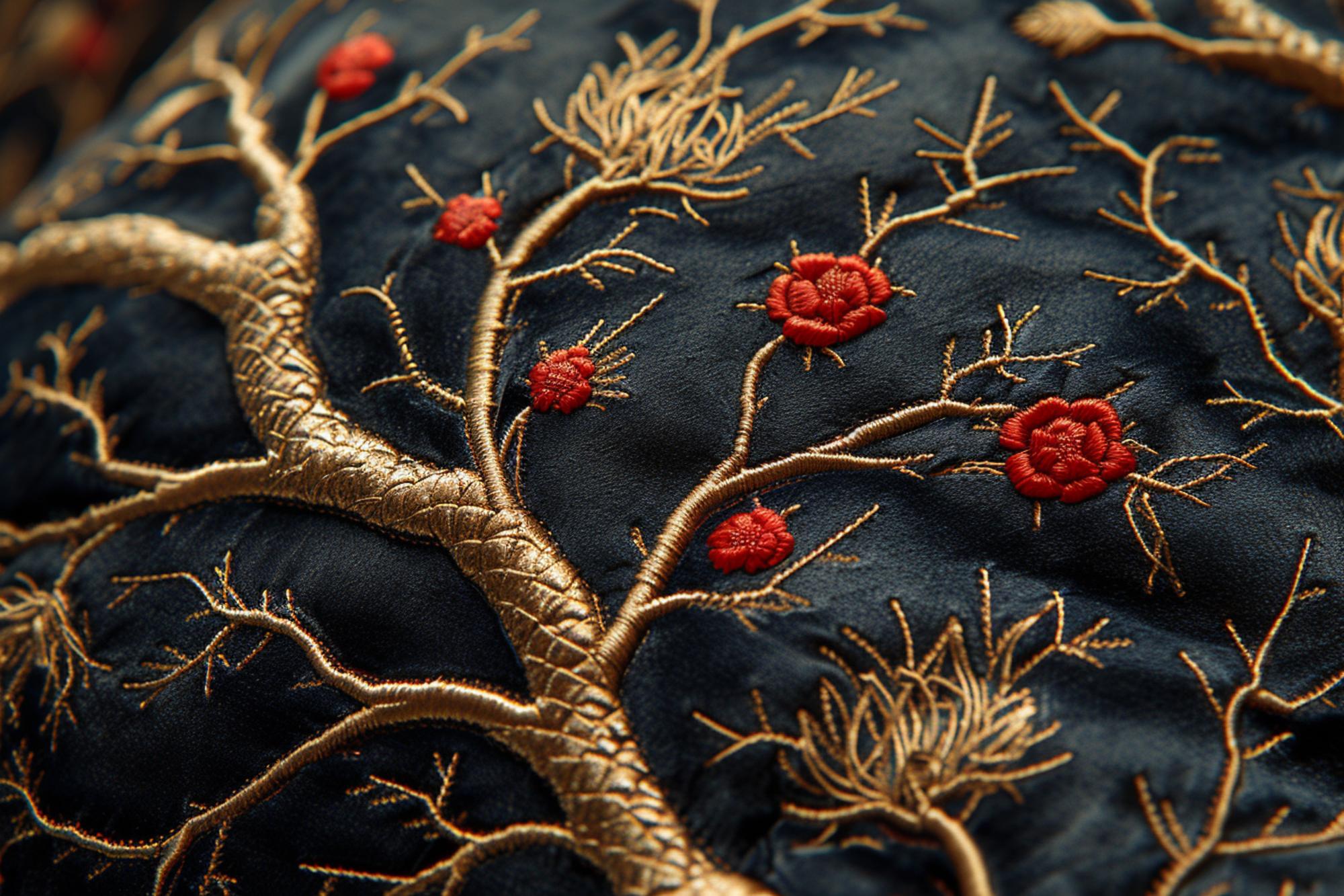 detaliu texturat broderie floral